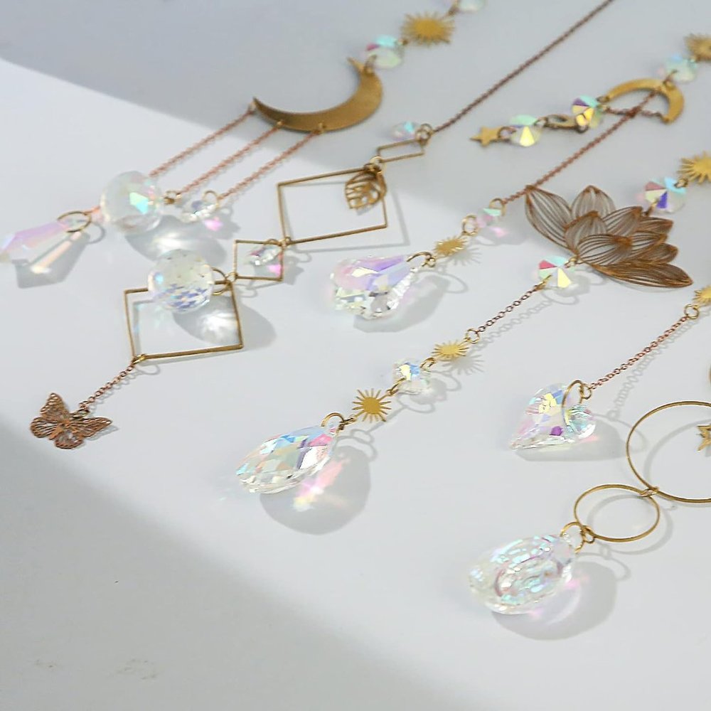 6PC SET Colorful Crystal Gold Suncatchers Chimes Window Rainbow Makers NEW Gift - Picture 4 of 7